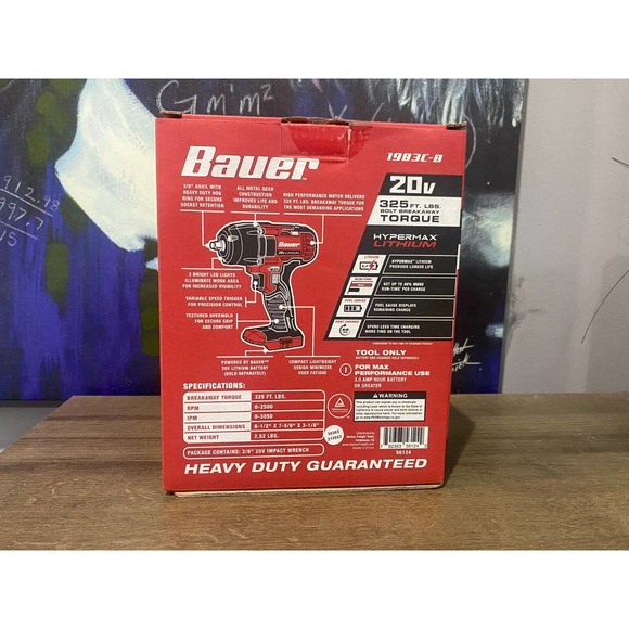 BAUER 20V Cordless 3/8 in. Compact Impact Wrench - Tool Only - Picture 3 of 3